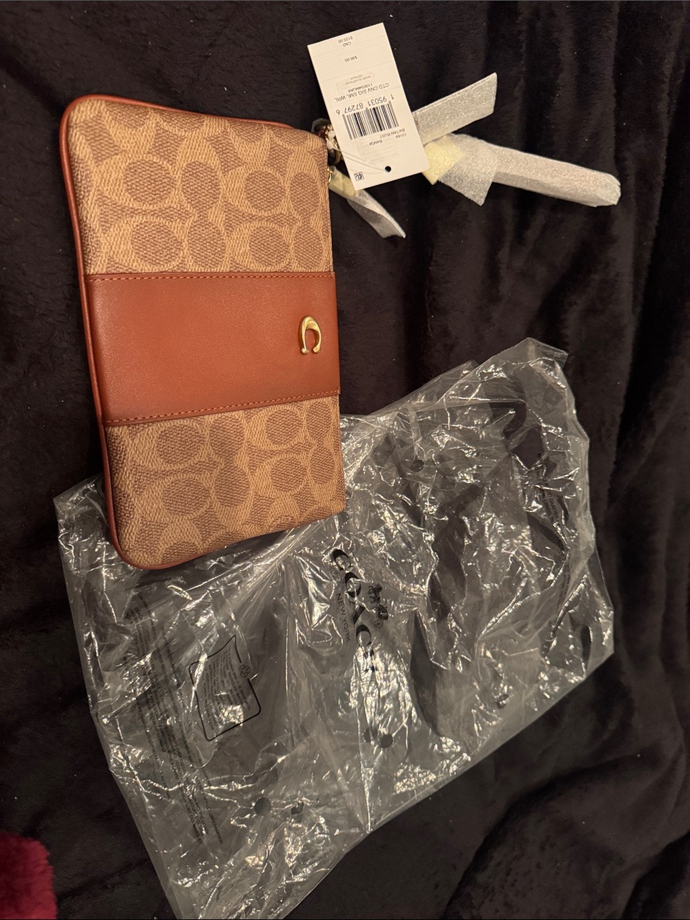Coach Brown Signature Canvas and Leather Zip Wristlet